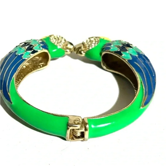 Enamel parrot bird clamper hinged cuff bracelet pave - Picture 3 of 4